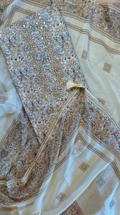 Women Beige Mul Cotton Printed Dress Material