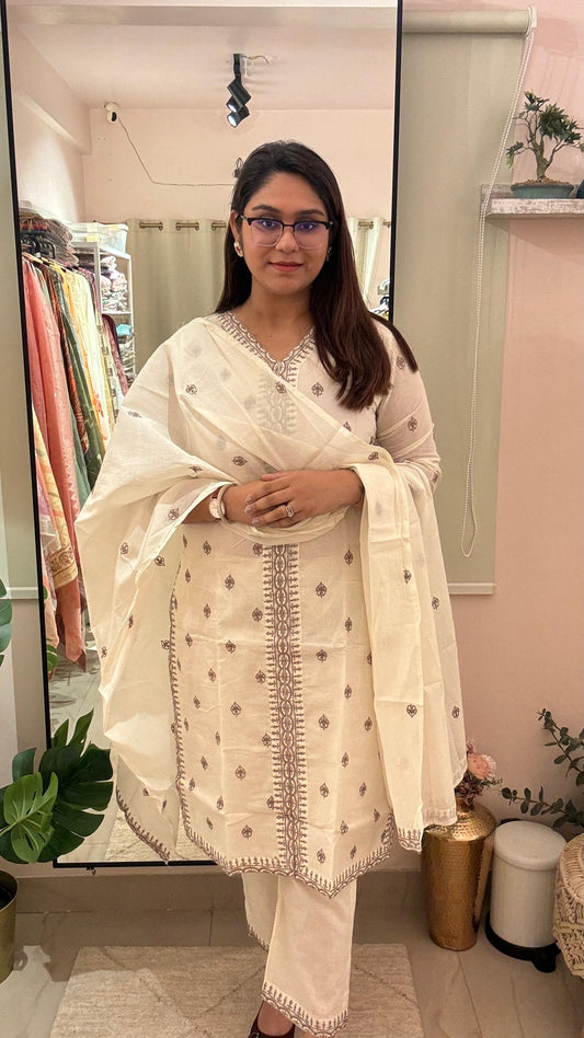 Women Pure Cotton Embroidered Readymade Suit Set
