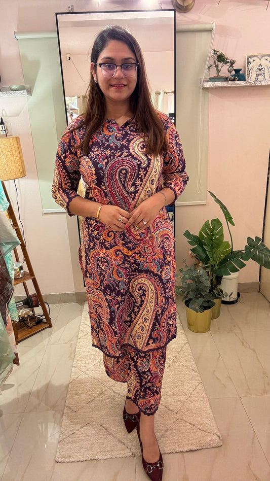 Women Cotton Paisley Print Readymade Suit Set