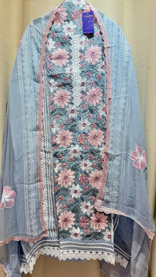Women Crochet Lace Suit Set On Organza Fabric Suit Dress Material