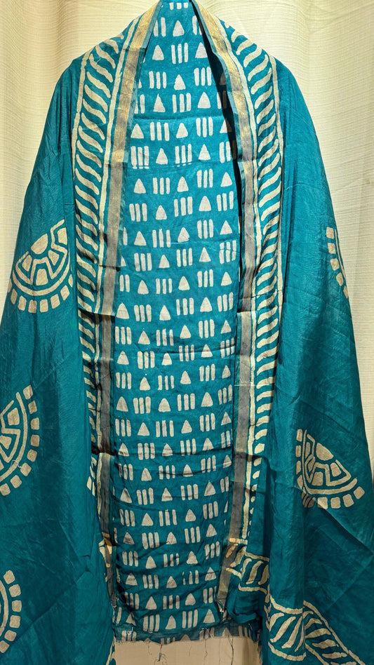 Women Pure Maheshwari Batik Silk Handloom Suit Dress Material