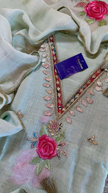 Women Mul Chanderi Gota Patti Soft Pastel Suit Dress Material