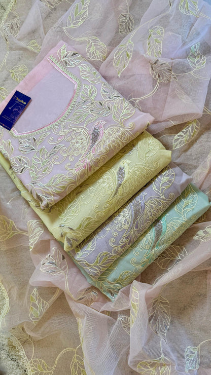 Women Kota Doria Botanical Embroidery Suit Dress Material