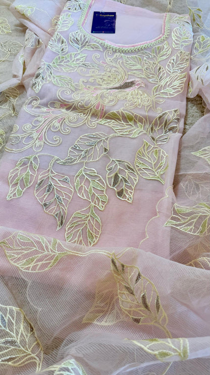 Women Kota Doria Botanical Embroidery Suit Dress Material
