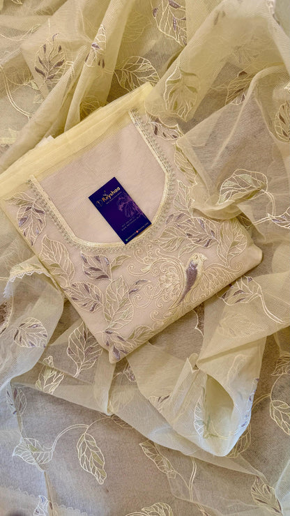Women Kota Doria Botanical Embroidery Suit Dress Material