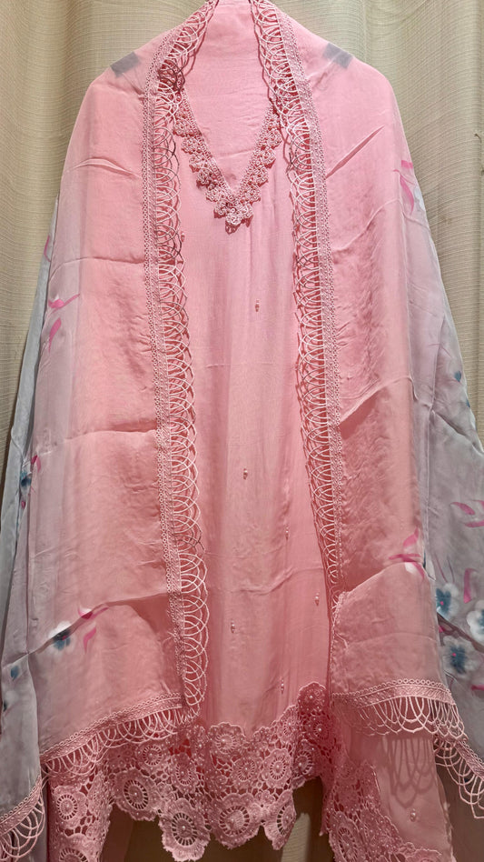 Women Soft Organza Silk Embellished Suit Dress Material