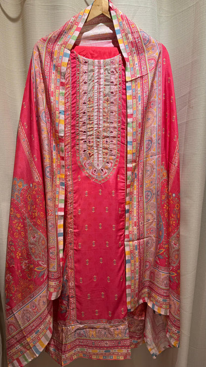 Women Kashida Print Muslin Readymade Suit Set