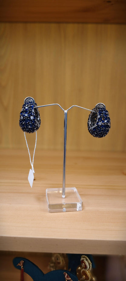 AD Diamonds Hoop Earrings With Royal Blue Stones