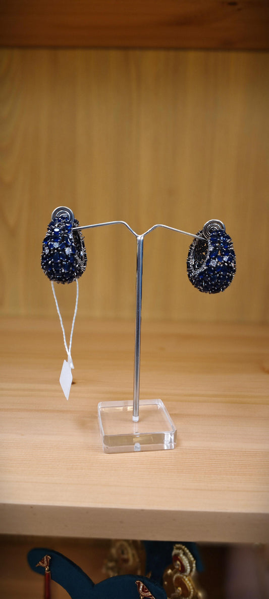 AD Diamonds Hoop Earrings With Royal Blue Stones