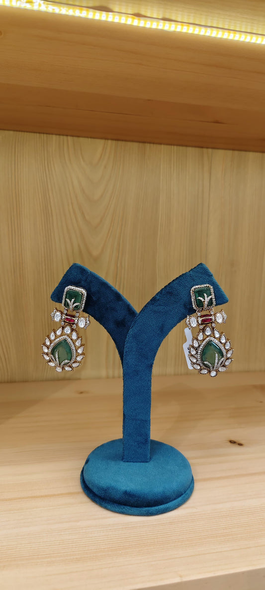 Premium Ethnic Danglers Moissanite and AD Stone Earrings