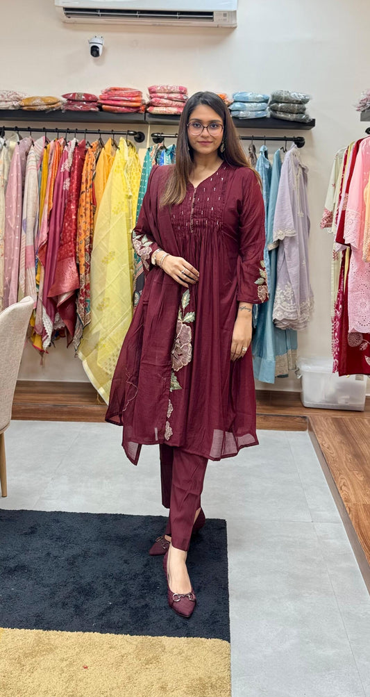 Mal Chanderi Frock-Style Readymade Suit Set