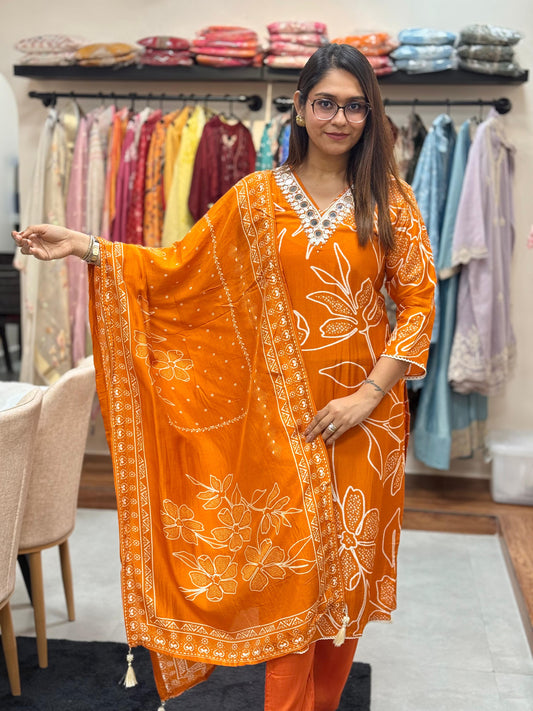 Abstract Digital Print Russian Silk Readymade Suit Set