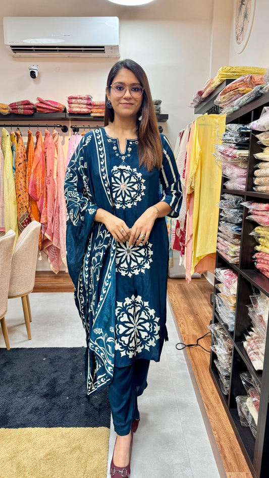 Royal Blue Crepe Readymade Suit Set