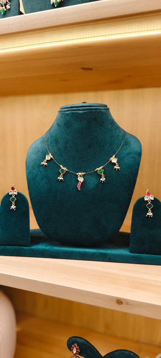 Gold-Plated peacock motif Kundan & Pearl Necklace Set