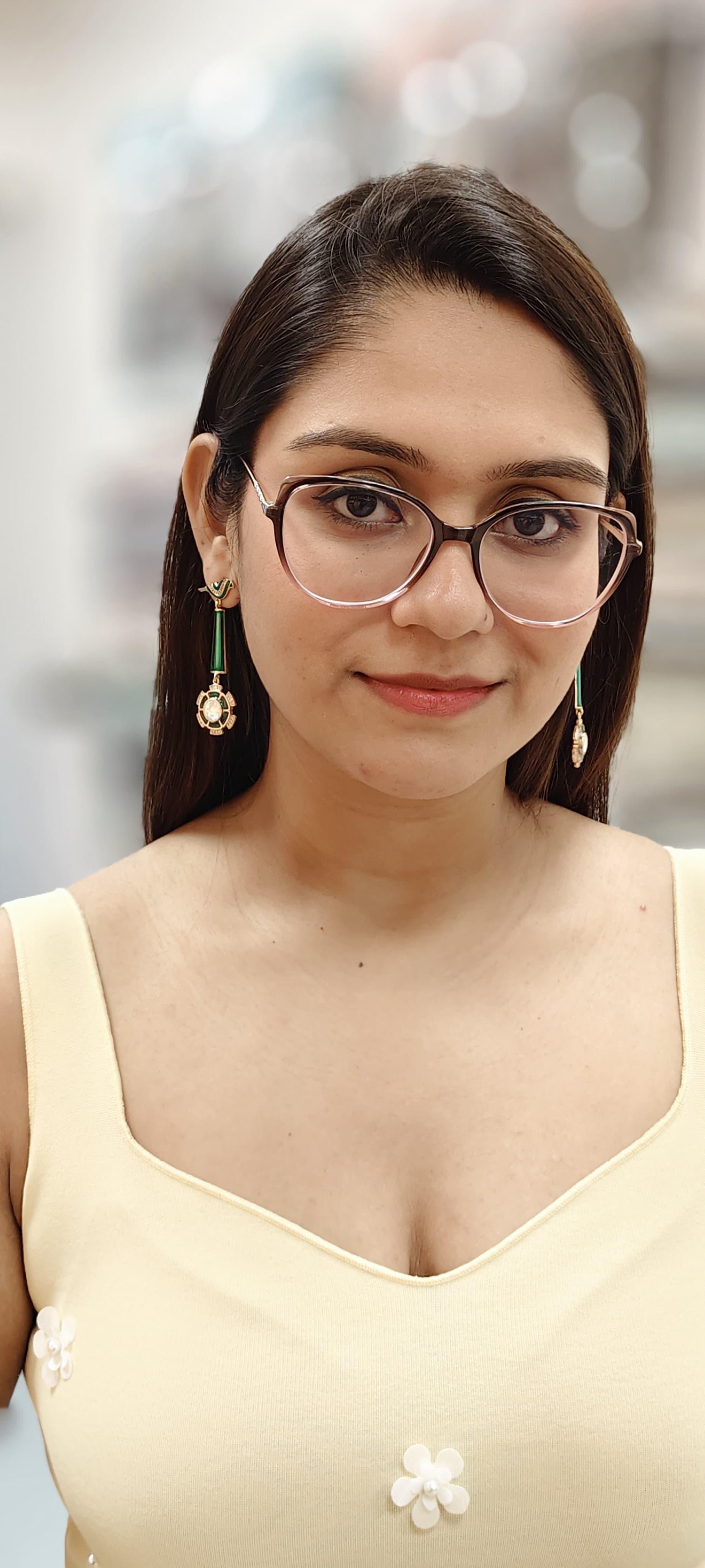 Enamelled Bird Design Red Drop Earring