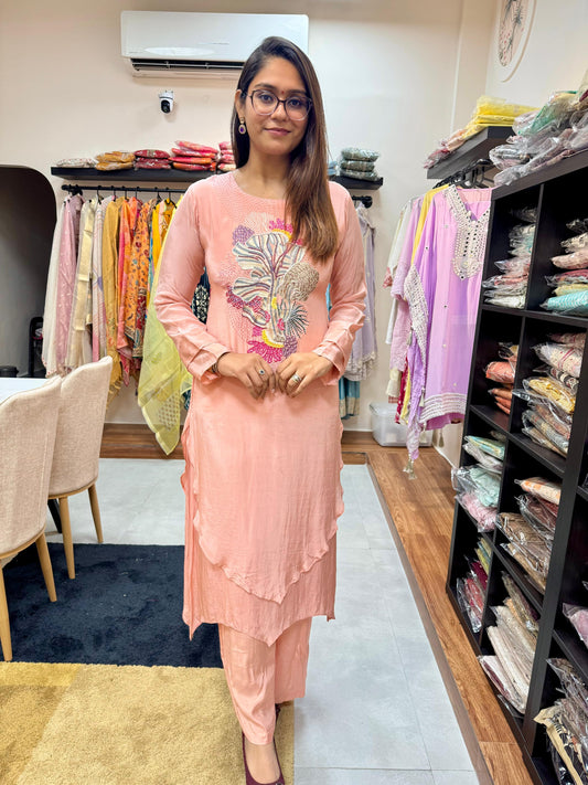 Cutdana Embellished Two Piece Crepe Ready Made Coord Set