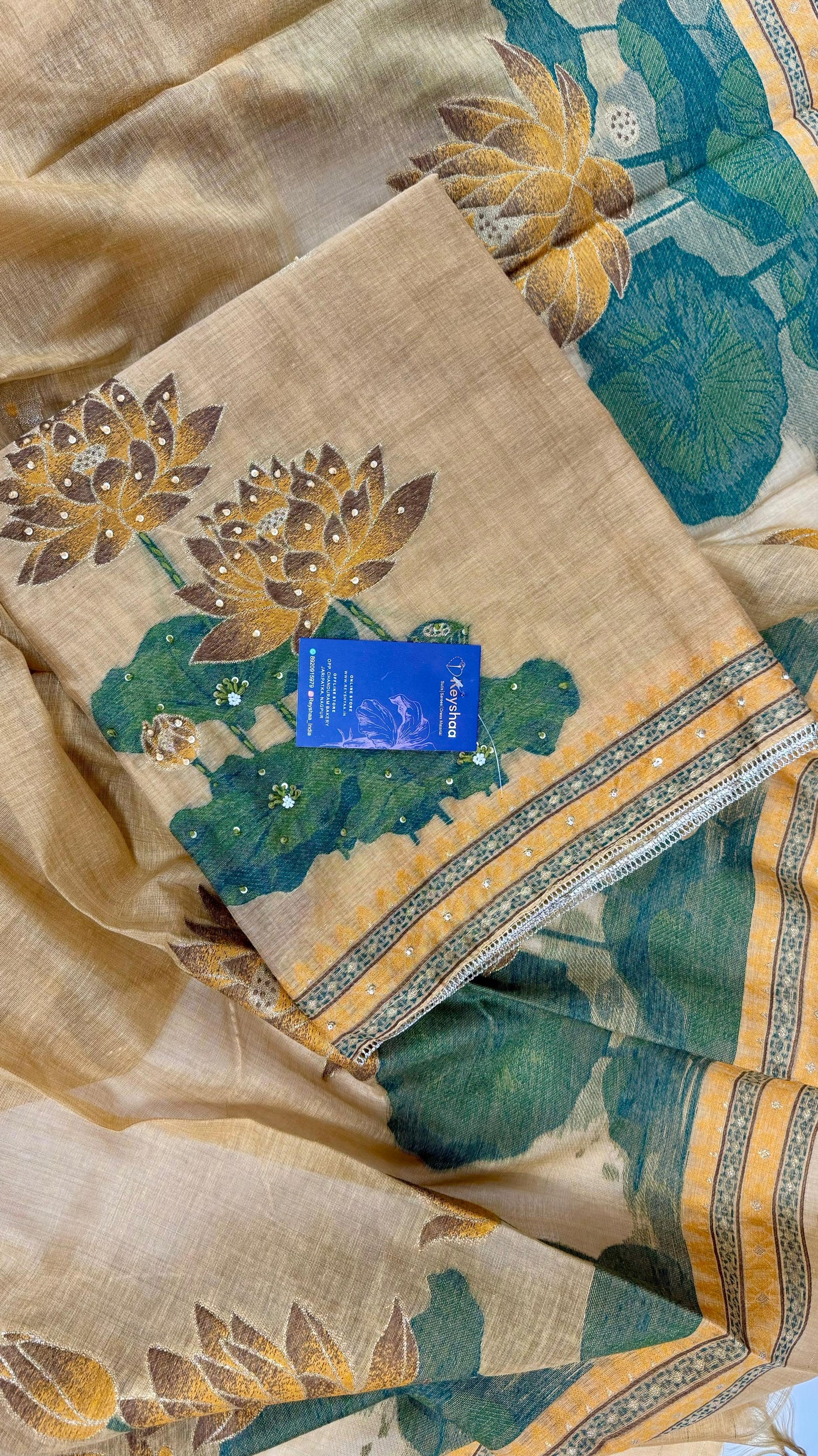 Elegant Chanderi Pichwai Suit Set with All-over Boota Weave Reyshaa