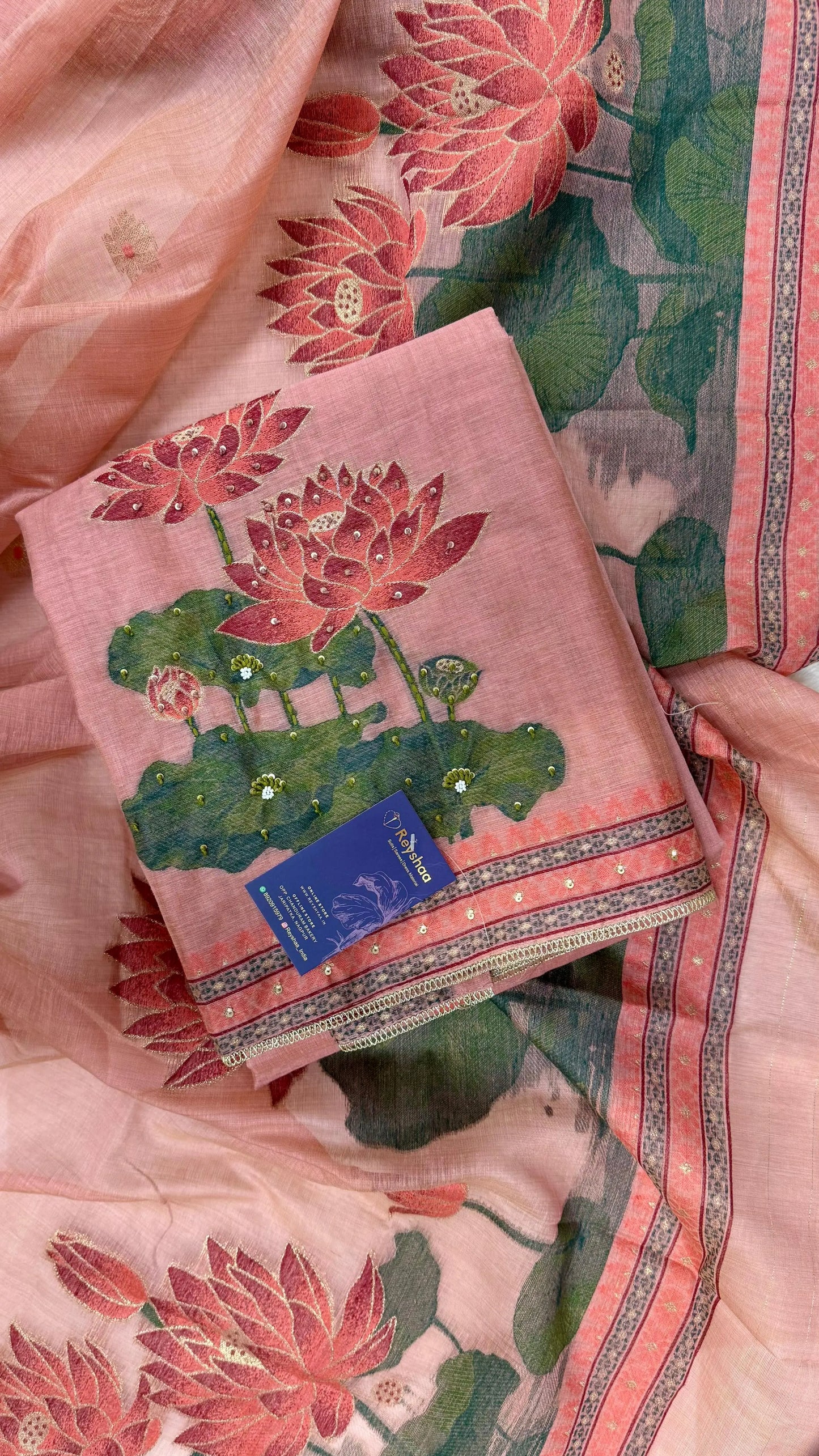 Elegant Chanderi Pichwai Suit Set with All-over Boota Weave Reyshaa