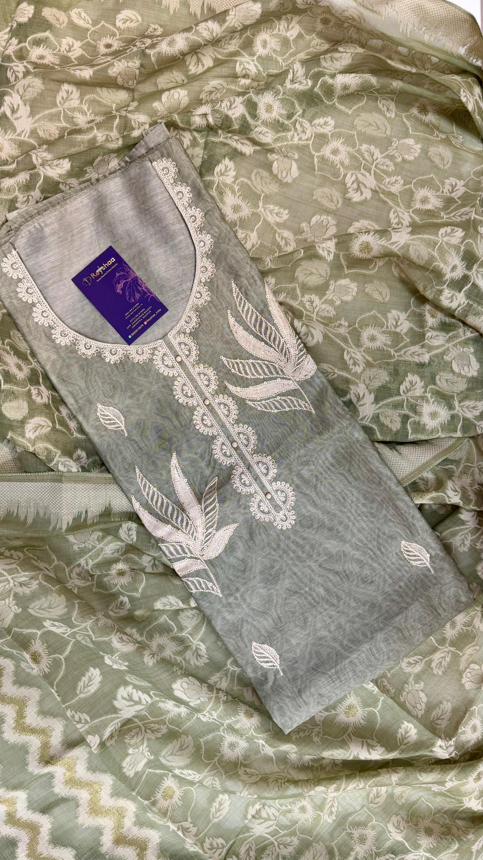 Maheshwari Silk Suit Set with Thread Embroidery & Jaal Dupatta Reyshaa