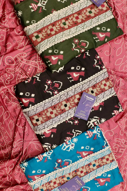 Worli Print Jaam Cotton Hand-Embroidered Suit Set with Bandhani Dupatta Reyshaa