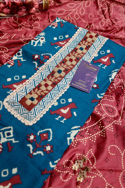 Worli Print Jaam Cotton Hand-Embroidered Suit Set with Bandhani Dupatta Reyshaa