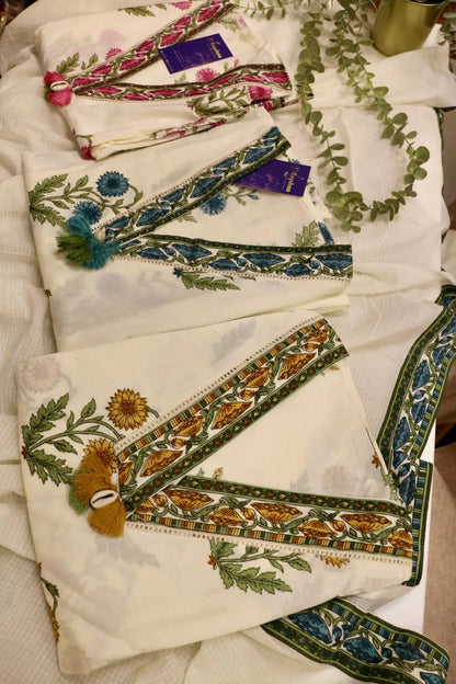 Pure Cotton Printed Embroidered Top with Soft Kota Dupatta Reyshaa