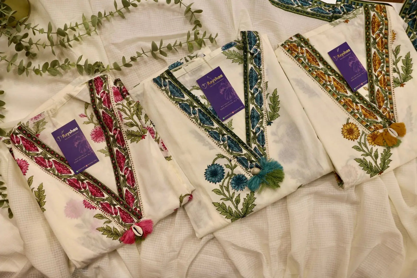 Pure Cotton Printed Embroidered Top with Soft Kota Dupatta Reyshaa