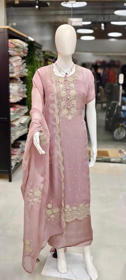Aari Embroidered Organza Dress Material Set Reyshaa