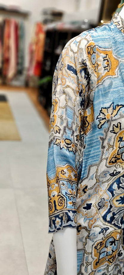 Natural Crepe Turkish Digital Print Co-ord Set with Embellished Long Tunic & Printed Palazzo Pants Reyshaa