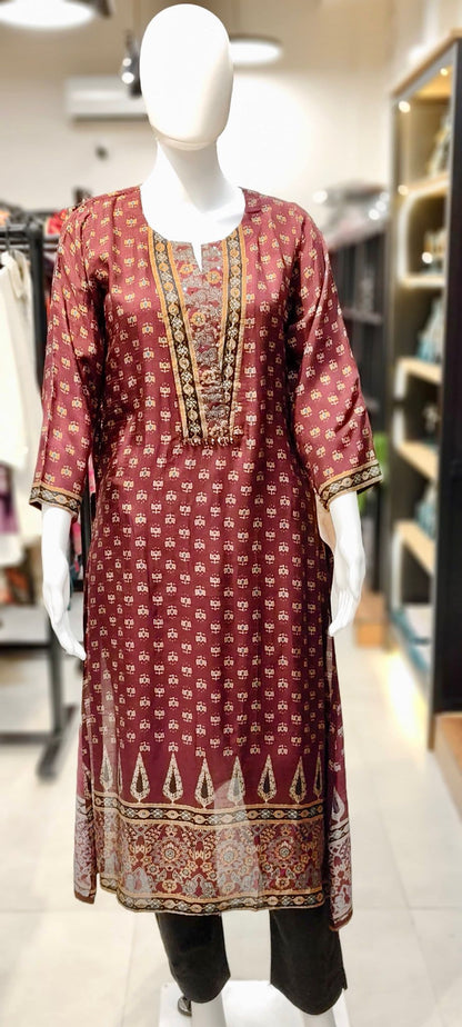 Tussar Silk Ajrakh Print Kurti Reyshaa