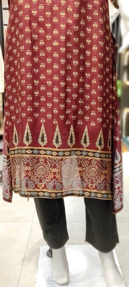 Tussar Silk Ajrakh Print Kurti Reyshaa