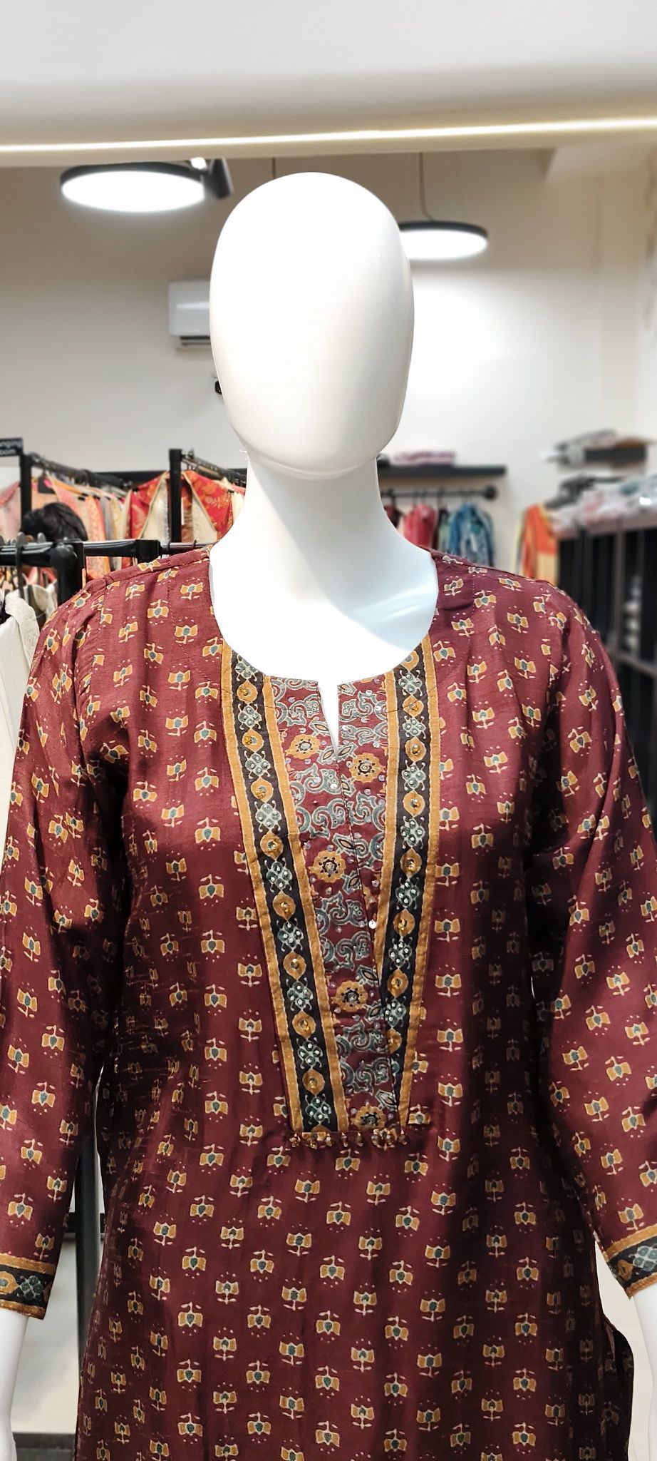 Tussar Silk Ajrakh Print Kurti Reyshaa