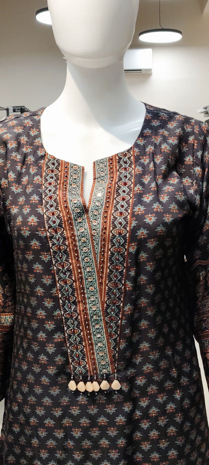 Tussar Silk Ajrakh Print Kurti Reyshaa