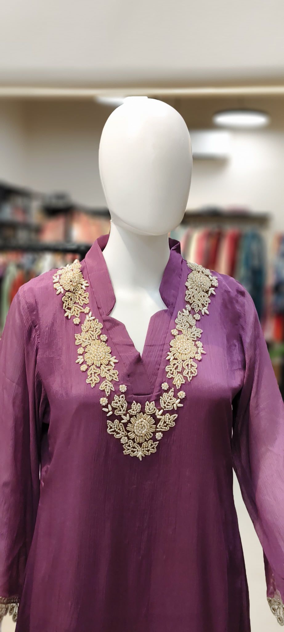 Pure Chinon Hand-Embroidered Sharara Set with Scalloped Lace Finish Reyshaa