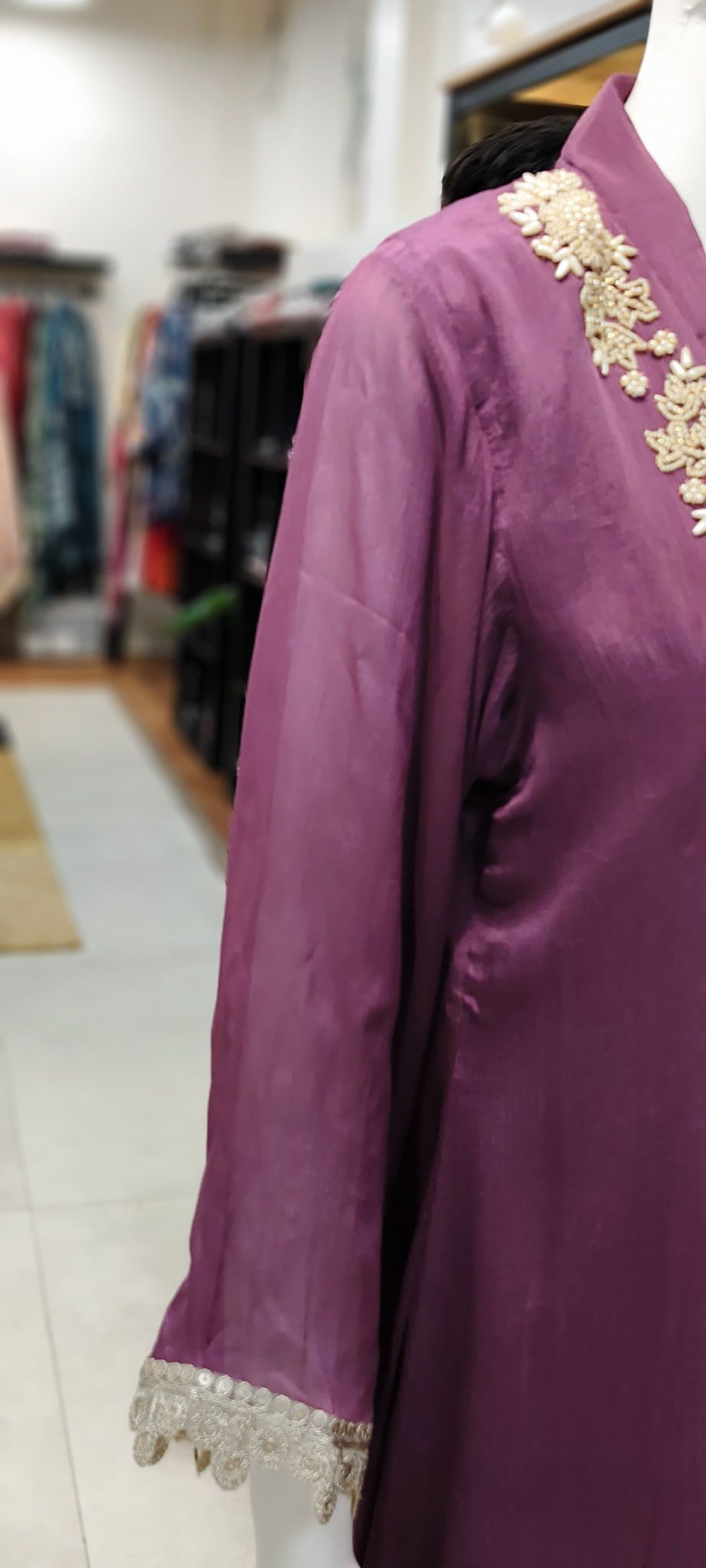 Pure Chinon Hand-Embroidered Sharara Set with Scalloped Lace Finish Reyshaa