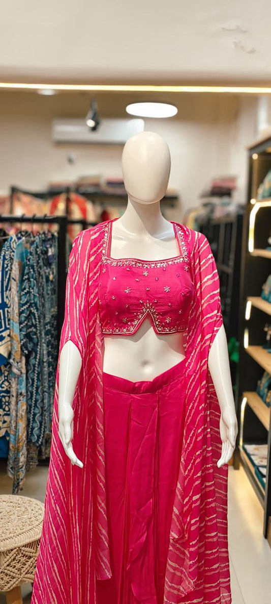 Chiffon drape skirt and Embroidered bustier blouse Indo Western Reyshaa
