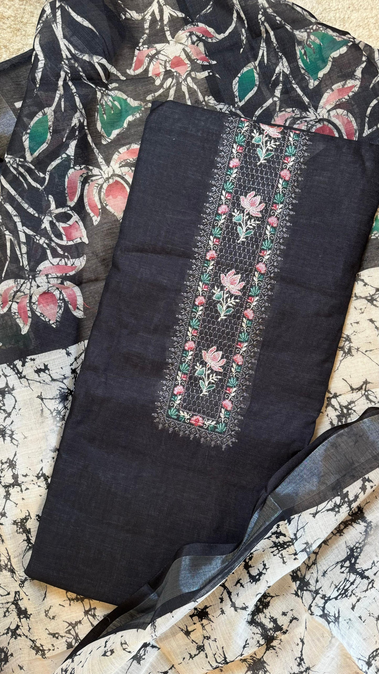 Women Pure Linen black Batik Suit Dress Material