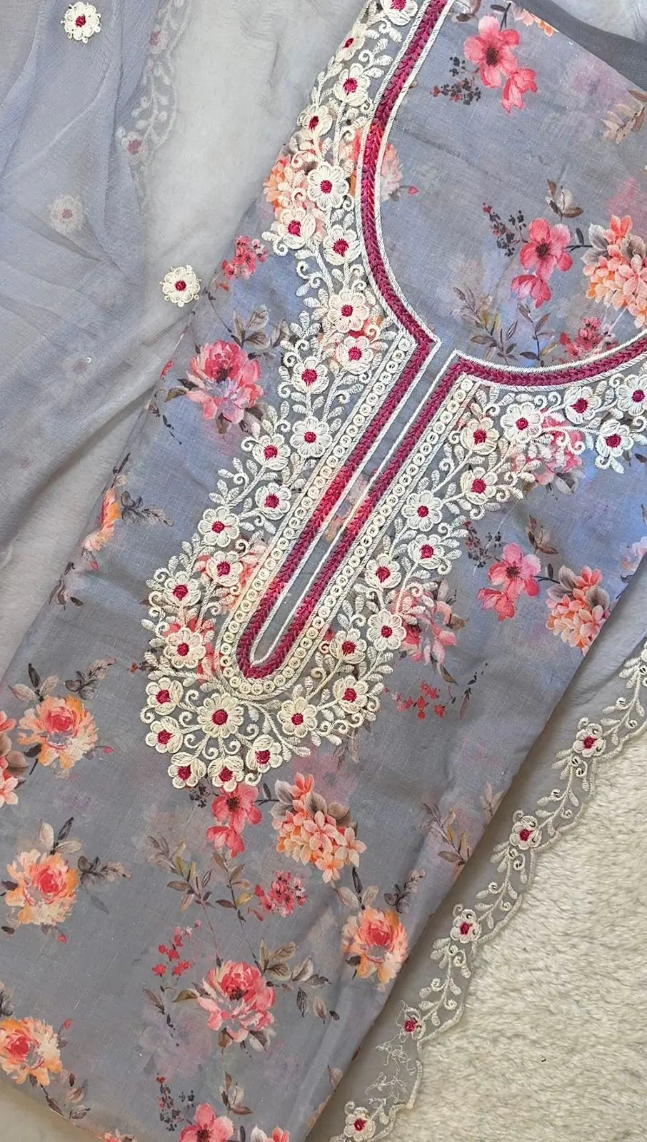 Women Cambric Cotton Floral Print Blue Dress Material 