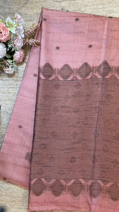 Women Light Coral Cotton Silk Madubani Saree
