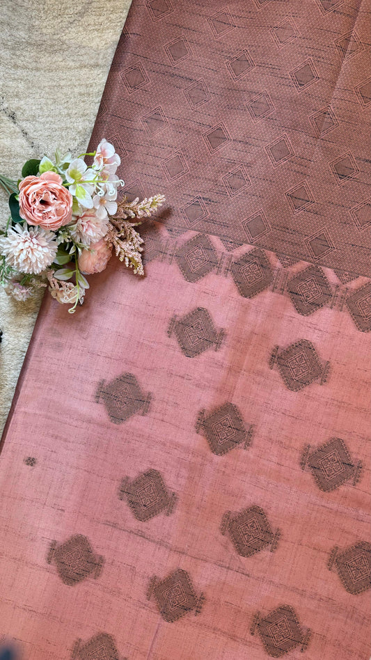 Women Light Coral Cotton Silk Madubani Saree