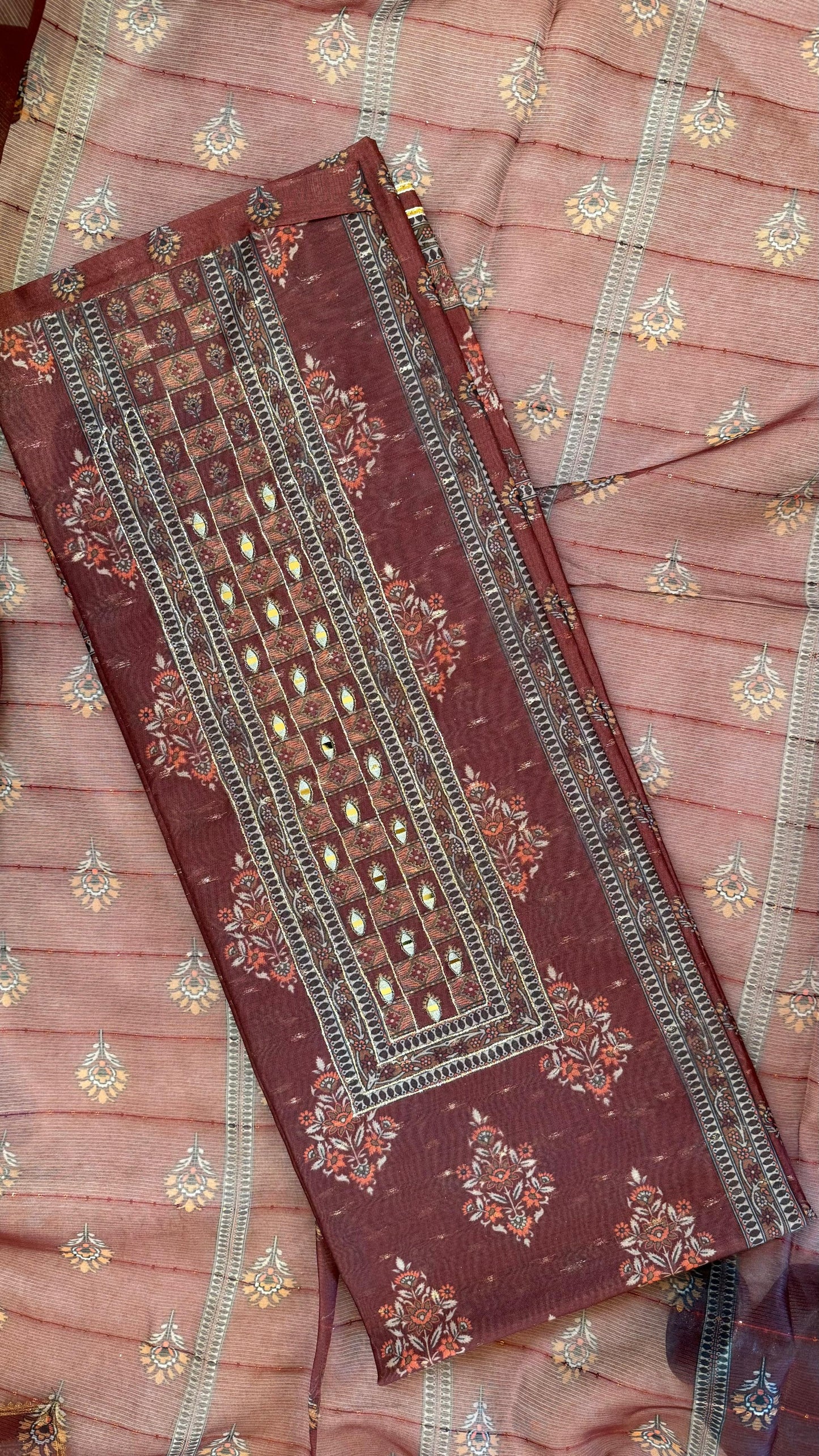 Women Maheshwari Embroidered Ethnic Print Suit Dress Material