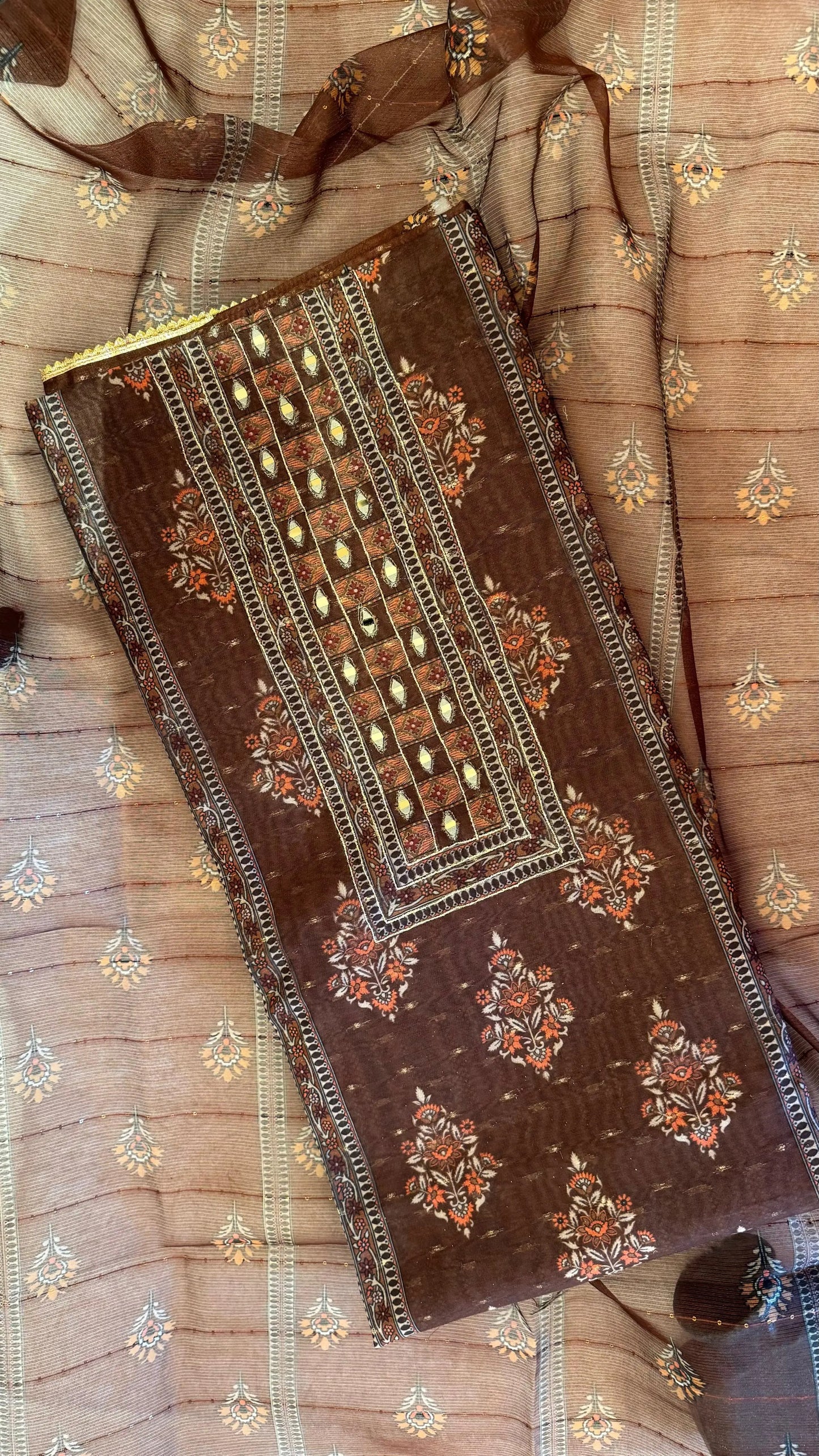 Women Maheshwari Embroidered Ethnic Print Suit Dress Material