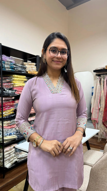 Muslin Lavender Embroidered Co-Ord Set Reyshaa
