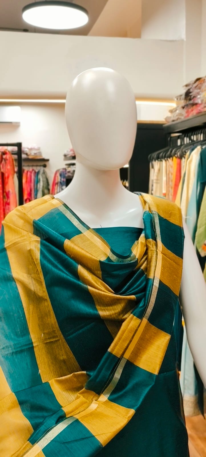 Handwoven Maheshwari Silk Dress Material with Zari Border & Checked Dupatta Reyshaa