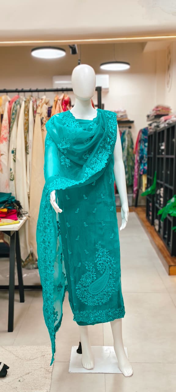 Premium Organza Silk Resham threads Embroidered Suit for Wedding  & Festive Occasions Reyshaa