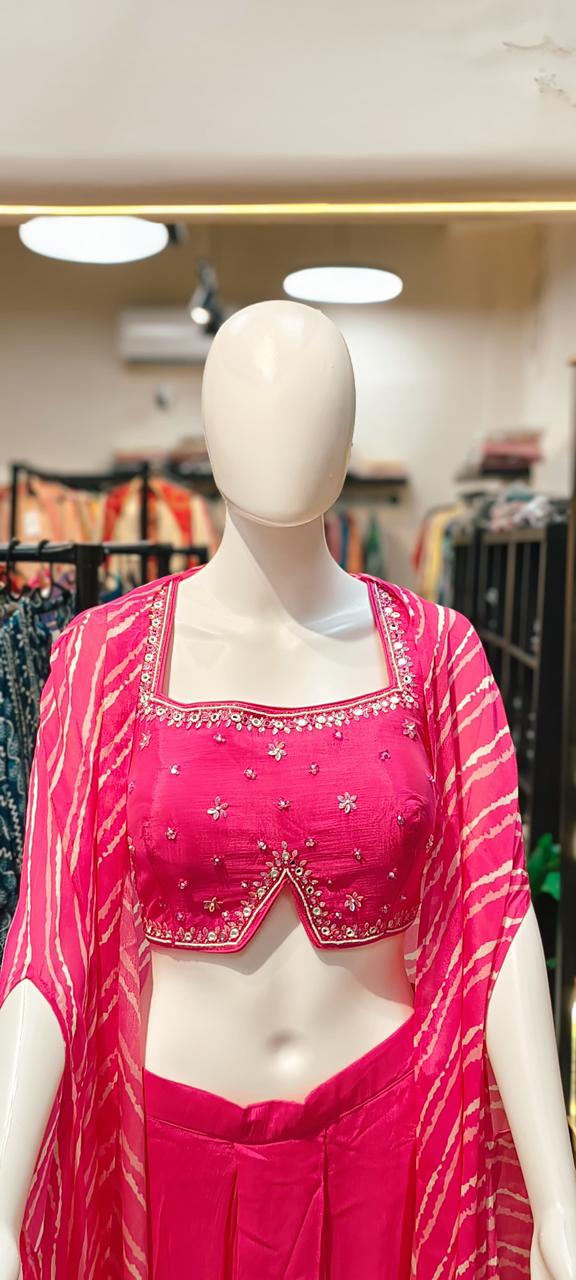 Chiffon drape skirt and Embroidered bustier blouse Indo Western Reyshaa