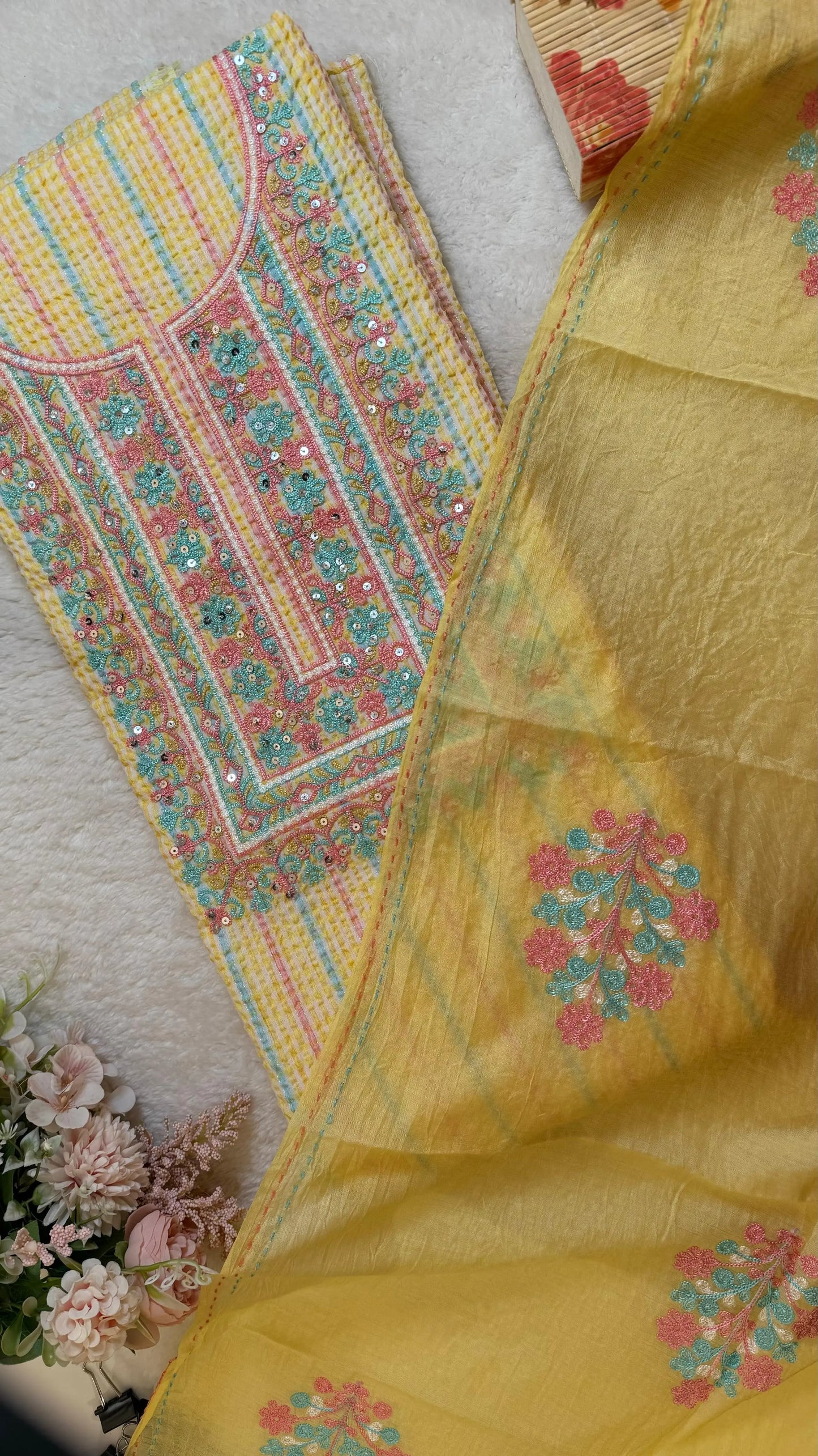 Women Crushed Cotton Embroidered Suit Dress Material