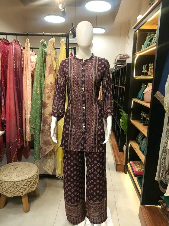 Purple Printed Palazzo Suit (R204)
