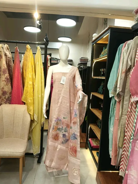 Light Pink Organza Printed Dress Material (D0267)