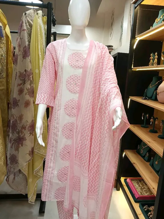 Pink Cotton Printed Palazzo Suit (R340)